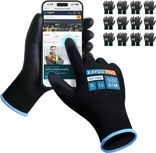 Miniatura 95 de KAYGO KG11PB - Guantes de seguridad con revestimiento delgado de poliuretano, tejido sin costuras, agarre suave en palma y dedos, para trabajo Verde