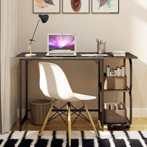 Miniatura 3 de Escritorio para computadora de 47 pulgadas, estación de trabajo, mesa de oficina en casa con estantes de almacenamiento de 2 niveles para espacios