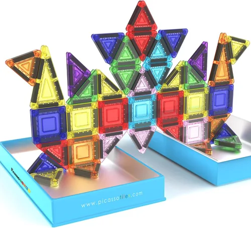 Miniatura 10 de PicassoTiles Juego de bloques de construcción magnéticos tamaño de viaje Serie mini Diamond, bloques de construcción magnéticos, juguetes 13 piezas
