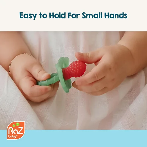 Miniatura 6 de RaZbaby RaZberry - Juguete de silicona para bebés, diseño manos libres, diseño de manos libres, diseño fácil de sostener, chupete para aliviar