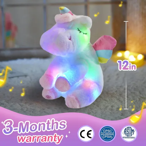 Miniatura 2 de Peluche de unicornio verde iluminado con luces LED coloridas de noche que brillan en el día del niño, cumpleaños, día de San Valentín, para niños