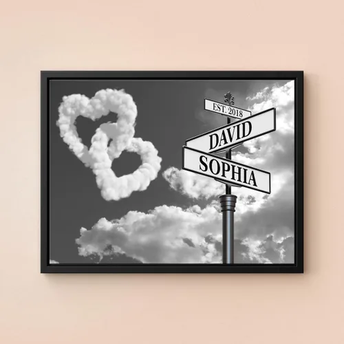 Cartel de calle con nombre de boda personalizado en lienzo, cartel de señal de intersección con nombre personalizado, arte de pared, el mejor regalo