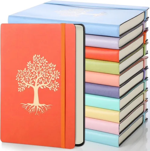 Miniatura 11 de Dispowreath Paquete de 10 cuadernos rayados de cuero A5 de tapa dura para escribir, 200 páginas, 10 colores, bloc de notas para viajes, trabajo