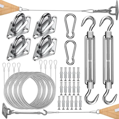 COOLYARD Kit de accesorios para vela con cable de cable, cable de avión recubierto de vinilo de 48 pies (12 pies x 4), kit de colgar de 6 pulgadas