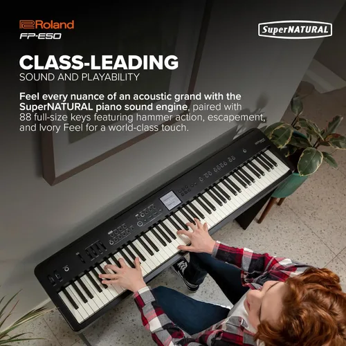 Miniatura 3 de Piano digital Roland FP-E50 Piano premium y biblioteca de sonidos expandible Teclado de 88 notas con acción de martillo Acompañamiento