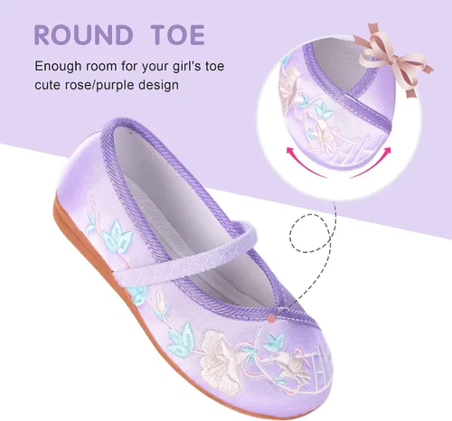 Miniatura 3 de BESSIVIC Zapatos de vestir para niñas, zapatos Mary Jane para niñas con tacón bajo, zapatos planos de ballet de flores de princesa para bodas