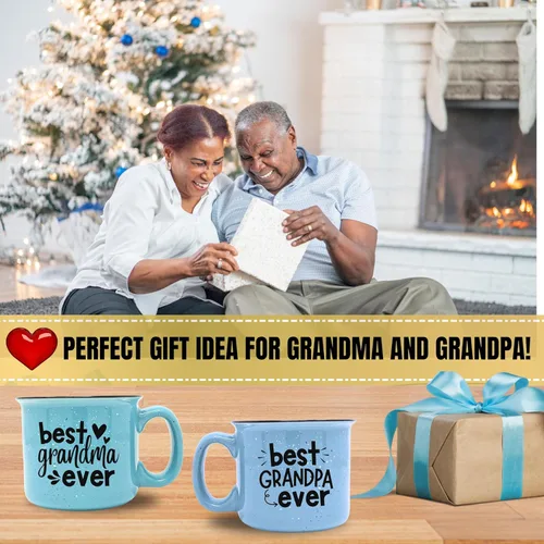 Miniatura 3 de Brooke & Jess Designs Juego de tazas de regalo para abuela y abuelo, tazas de café de 15 onzas (verde azulado para abuela, azul claro para abuelo)
