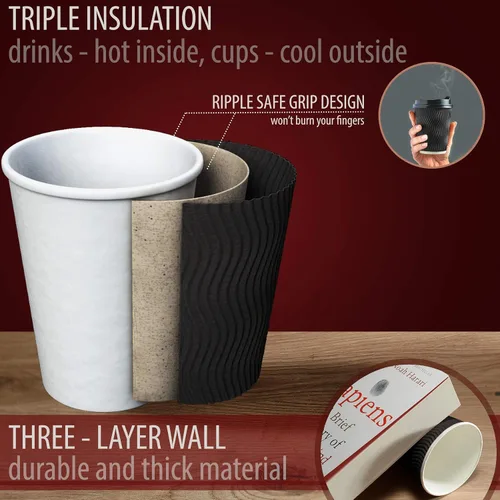 Miniatura 3 de Primens Tazas de café desechables aisladas con tapas y pajitas de 12 onzas, 100 paquetes, vasos de papel para bebidas calientes, bebidas