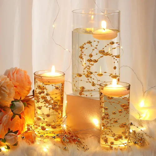 Miniatura 4 de Hicarer Cadena de perlas de 157 pies con 24 cuerdas para velas flotantes, perlas de imitación como relleno de jarrón, ideal para bodas, fiestas