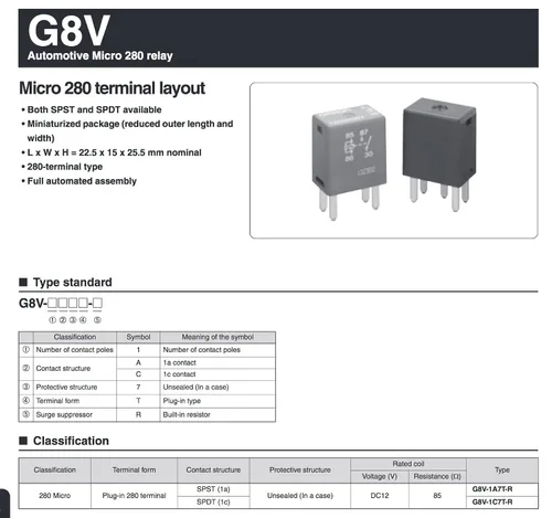 Miniatura 3 de OMRON COMPONENTES ELECTRÓNICOS - G8V-RH-1C7T-R-DC12 (2 Piezas)- RELÉ MICRO AUTOMOTRICO, SPDT, 12VDC, 20A