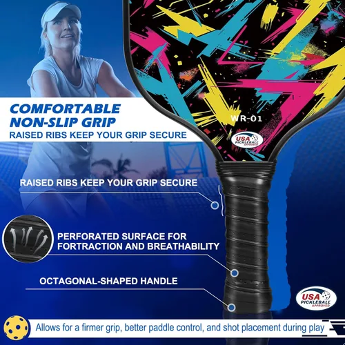 Miniatura 7 de Carbon Fiber Pickleball Paddles Set of 4 or 2 Rackets,USAPA Approved Pickleballs Equipment with Balls,Bag,Accessories,Carbon Fiber T300 Lightweight