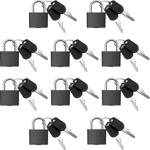 Ripeng 10 cerraduras de equipaje con llaves, candado pequeño, mini cerraduras negras, pequeños candados de metal para mochila de viaje, escuela,