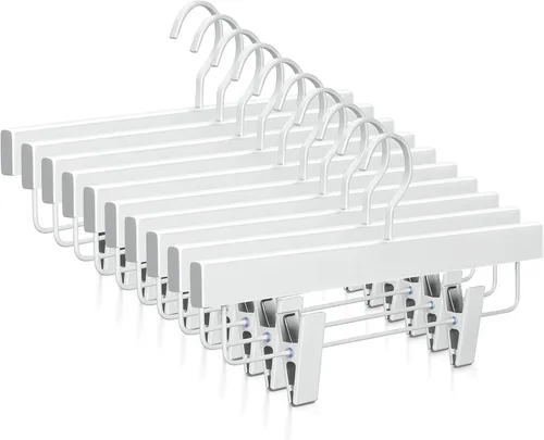 Miniatura 8 de TOPIA HANGER Perchas de madera negra para pantalones, perchas de falda de madera con clips, percha de lujo para jeans con gancho plano anti-óxido