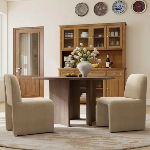 Miniatura 12 de Hyfirm Juego de 2 sillas de comedor tapizadas negras, sillas escandinavas Parsons sin brazos de tela Boucle con cojín de asiento de felpa