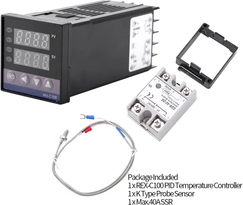 Miniatura 6 de Kit de controlador de temperatura PID LED REX-C100 con 40A SSR K Tipo Sensor de sonda AC 110V-240V 32.0 °F~2,372.0 °F Función de alarma para equipos