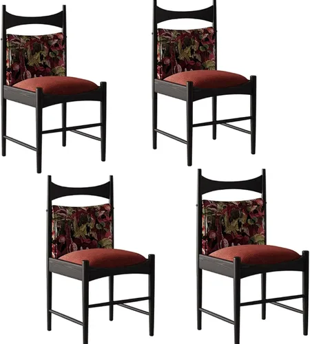 Miniatura 10 de Sillas de comedor tapizadas de madera maciza, juego de sillas de comedor de tela bordada con respaldo curvo, sillas laterales decorativas para sala