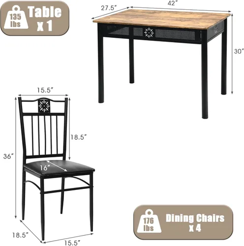 Miniatura 6 de COSTWAY Juego de mesa de comedor de 5 piezas, juego de mesa de cocina moderno para 4 personas, mesa rectangular de 42 pulgadas con 4 sillas