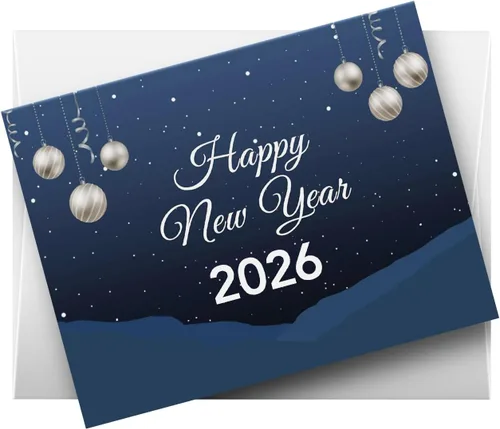 Tarjetas de felicitación de feliz año nuevo 2026 – Nochebuena azul nevada de invierno, Navidad, Año Nuevo, vacaciones, saludos, invitaciones,