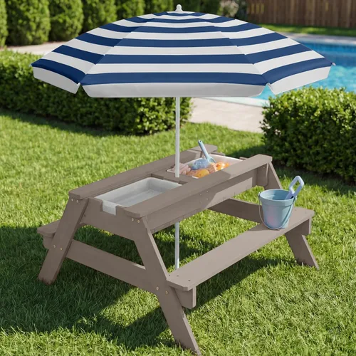 Miniatura 2 de Best Choice Products Mesa de arena y agua 3 en 1 para niños, mesa de picnic convertible de madera para exteriores con paraguas, 2 bandejas, parte