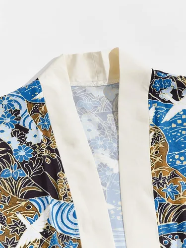 Miniatura 3 de Floerns Conjunto de 2 piezas con estampado de kimono para hombre con pantalones cortos con cordón