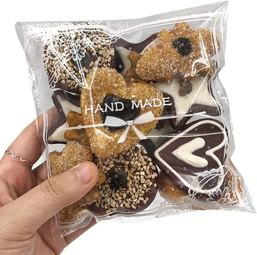 200 bolsas de celofán transparentes con lazo de encaje, bolsa de celofán, bolsa de regalo de fiesta para panadería, dulces, galletas A