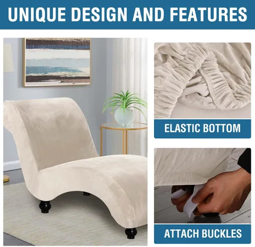 Miniatura 4 de H.VERSAILTEX Funda para Chaise Lounge de Interior de Terciopelo Funda Deslizable para Chaise de Alta Elasticidad Funda para Silla Lounge de Lujo sin