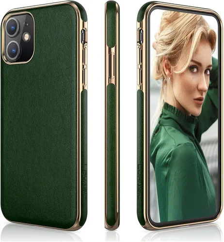 Miniatura 8 de LOHASIC Funda de cuero para iPhone 11, piel sintética delgada con marco galvanizado, agarre antideslizante, parachoques de TPU suave, funda Negro