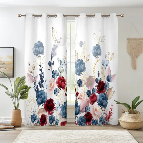 Miniatura 11 de Renaiss - Cortinas opacas florales boho, cortinas de ventana con aislamiento térmico y estampado de flores y plantas bohemias para dormitorio