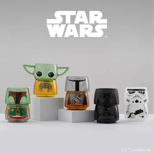 Miniatura 5 de JoyJolt Tazas apilables con diseño de personajes de Star Wars - 8oz Boba Fett Set de 2 vasos de vidrio con cabeza y cuerpo - Vasos divertidos