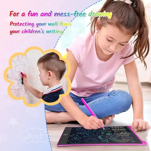 Miniatura 5 de TECJOE Paquete de 2 Tabletas de Escritura LCD, Tableta de Dibujo y Garabatos Colorida de 10 Pulgadas para Niños, Juguetes de Aprendizaje de Viaje