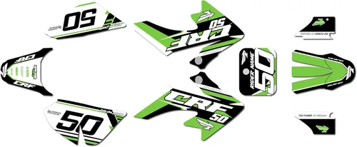 Miniatura 10 de Kit de gráficos para Honda CRF 50 (2004-2012) Evolution Series Negro 09 Mil - Kit de calcomanías gráficas de carreras personalizadas para dirt bike