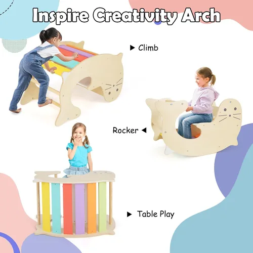 Miniatura 5 de Olakids Juego de Triángulo Pikler 7 en 1 Juguetes de Escalada para Niños Pequeños de 1 a 3 Años Interior Plegable de Madera Montessori Gimnasio
