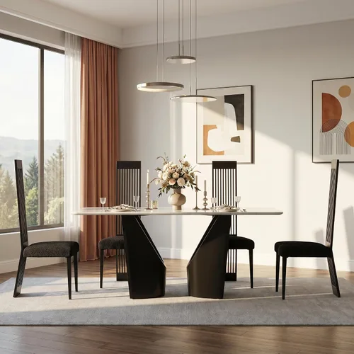Miniatura 29 de Boucle - Juego de 8 sillas de comedor negras, modernas sillas de comedor tapizadas con respaldo alto con marco de acero inoxidable resistente