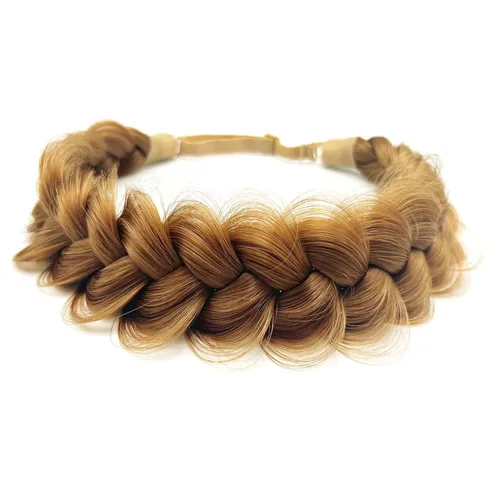 Miniatura 12 de Diadema trenzada sintética clásica de cabello con hebras anchas para boda, trenzas esponjosas desordenadas, banda para peluca, accesorio de belleza
