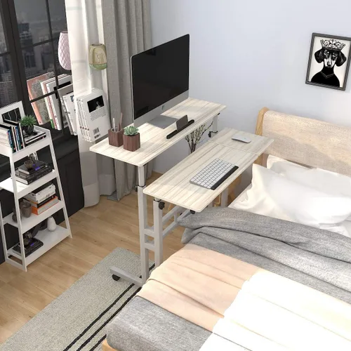 Miniatura 2 de SogesPower JZS-101-MP-N - Escritorio móvil para computadora de oficina en casa, mesa auxiliar ajustable para sofá de cama, arce blanco, JZS-101-MP-N
