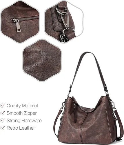 Miniatura 8 de BROMEN Bolsos de cuero vegano para mujer, bolsos de diseñador grandes con correa ajustable, Bolsa Hobo