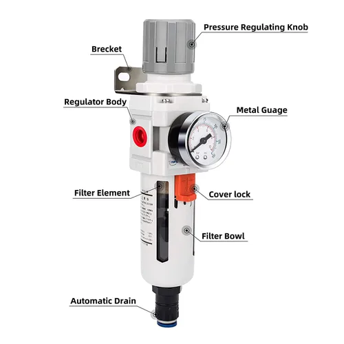 Miniatura 2 de NANPU Regulador de filtro de aire comprimido NPT de 1/2 pulgada combinado a cuestas, drenaje automático, elemento de latón de 5 micrones, cuenco