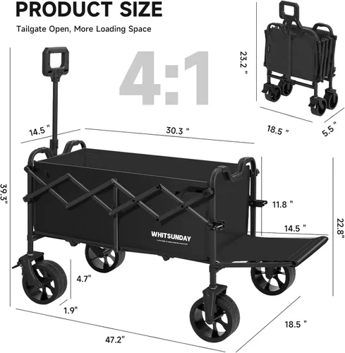Miniatura 2 de Whitsunday Carro plegable 2 en 1, carros utilitarios resistentes con ruedas grandes todo terreno para campamento, jardín, playa, deportes