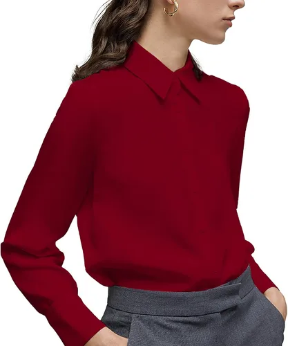 Miniatura 21 de Camisa clásica de botones para mujer, manga larga con cuello, blusa de gasa para trabajo y oficina