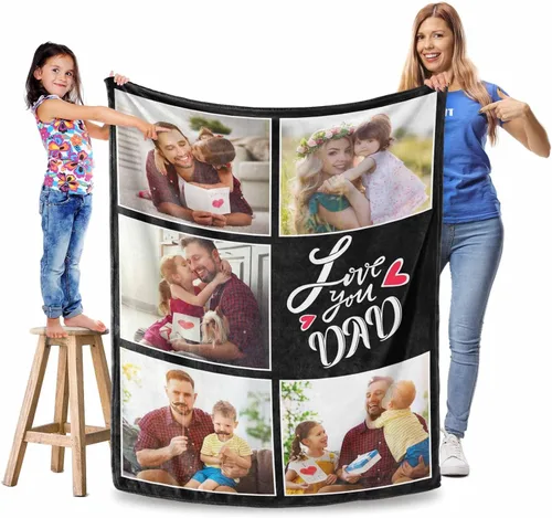 Miniatura 8 de Manta personalizada para el Día del Padre, regalos para papá, mantas personalizadas con fotos, mantas personalizadas de collage de fotos, manta suave