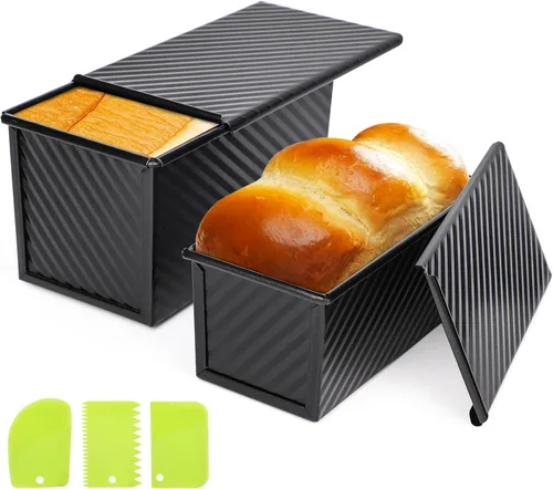 Miniatura 14 de Beasea Juego de 2 moldes para pan rectangulares de 12 x 4 pulgadas, moldes antiadherentes de acero al carbono, molde para tostadas doradas, moldes