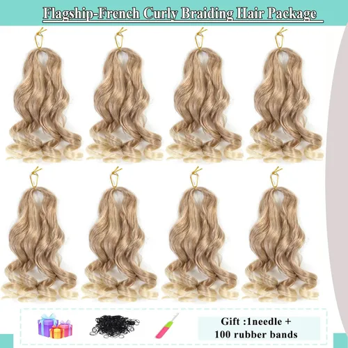 Miniatura 3 de Cabello trenzado francés rubio ombré, 8 paquetes de 16 pulgadas, 27/613, color preestirado, rizado, ombré, trenzado para trenzas de caja de diosa