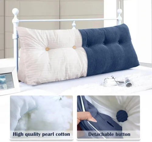 Miniatura 4 de Almohada triangular de cuña tamaño individual XL con un bolsillo lateral, cojín grande para cabecero, respaldo, almohadas de cuña con funda Gris