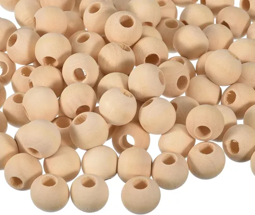 Miniatura 11 de uxcell 200 cuentas espaciadoras de madera natural de 0.472 pulgadas, agujero grande de 0.118 pulgadas, cuentas redondas de madera sin terminar
