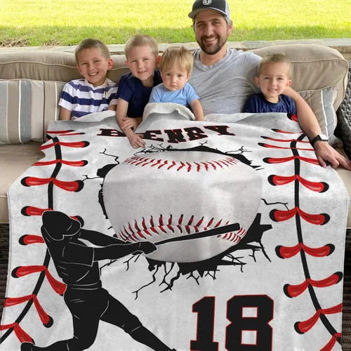 Miniatura 4 de Mantas de Béisbol Personalizadas con Nombre y Números, Mantas de Franela Personalizadas para Juegos de Equipo de Béisbol, Regalos para Niños Amantes