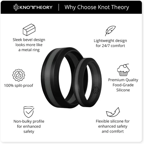 Miniatura 4 de Knot Theory Anillo de silicona a rayas para hombres y mujeres – color negro, gris, rojo, azul, naranja, amarillo, púrpura