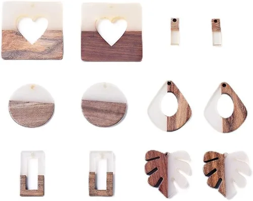 Miniatura 14 de Pendientes de hoja de madera de resina encantos pendientes de madera en blanco