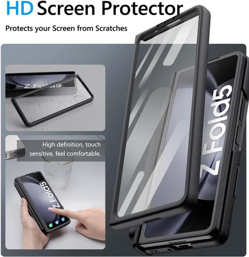 Miniatura 5 de Vihibii Funda para Samsung Galaxy Z Fold 5 con soporte para S Pen, tarjetero y cubierta de lente deslizante, protector de pantalla y protección