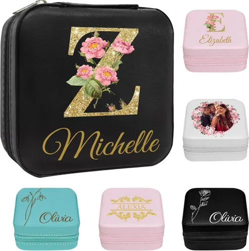 Miniatura 25 de Joyero personalizado para regalos de dama de honor, flor de nacimiento, inicial, joyería de viaje personalizada para mujeres, organizador de joyas