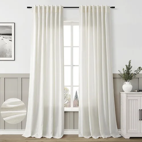 Miniatura 18 de Aersas Aqua Green Linen Curtains 84 Inches Long 2 Panels Set Back Tab Rod Pocket Living Room Curtain Farmhouse Rustic Light Filtering Hook Drapes